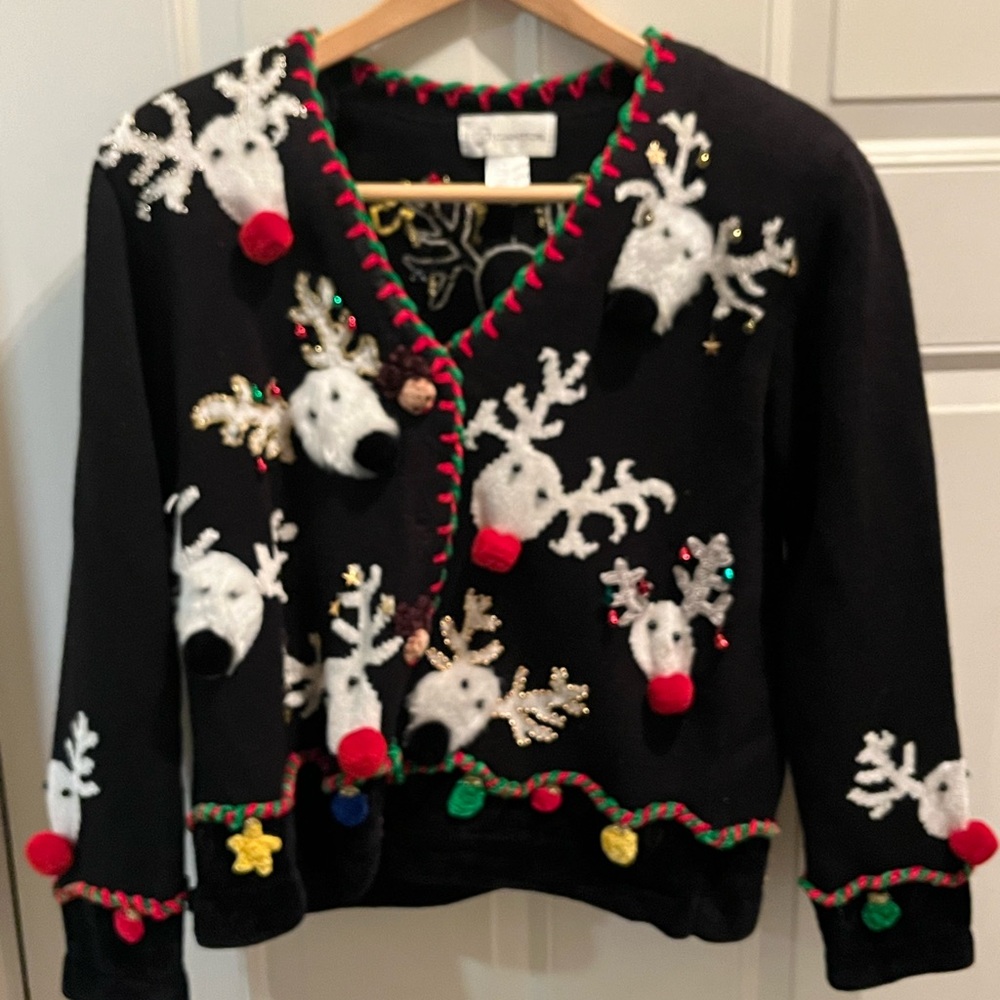 Gant Black Cardigan with Festive Reindeer Design